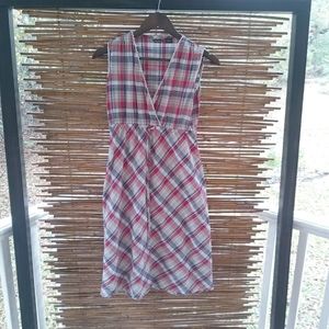 Eddie Bauer 4 Red Blue Plaid Sleeveless Cotton Dress